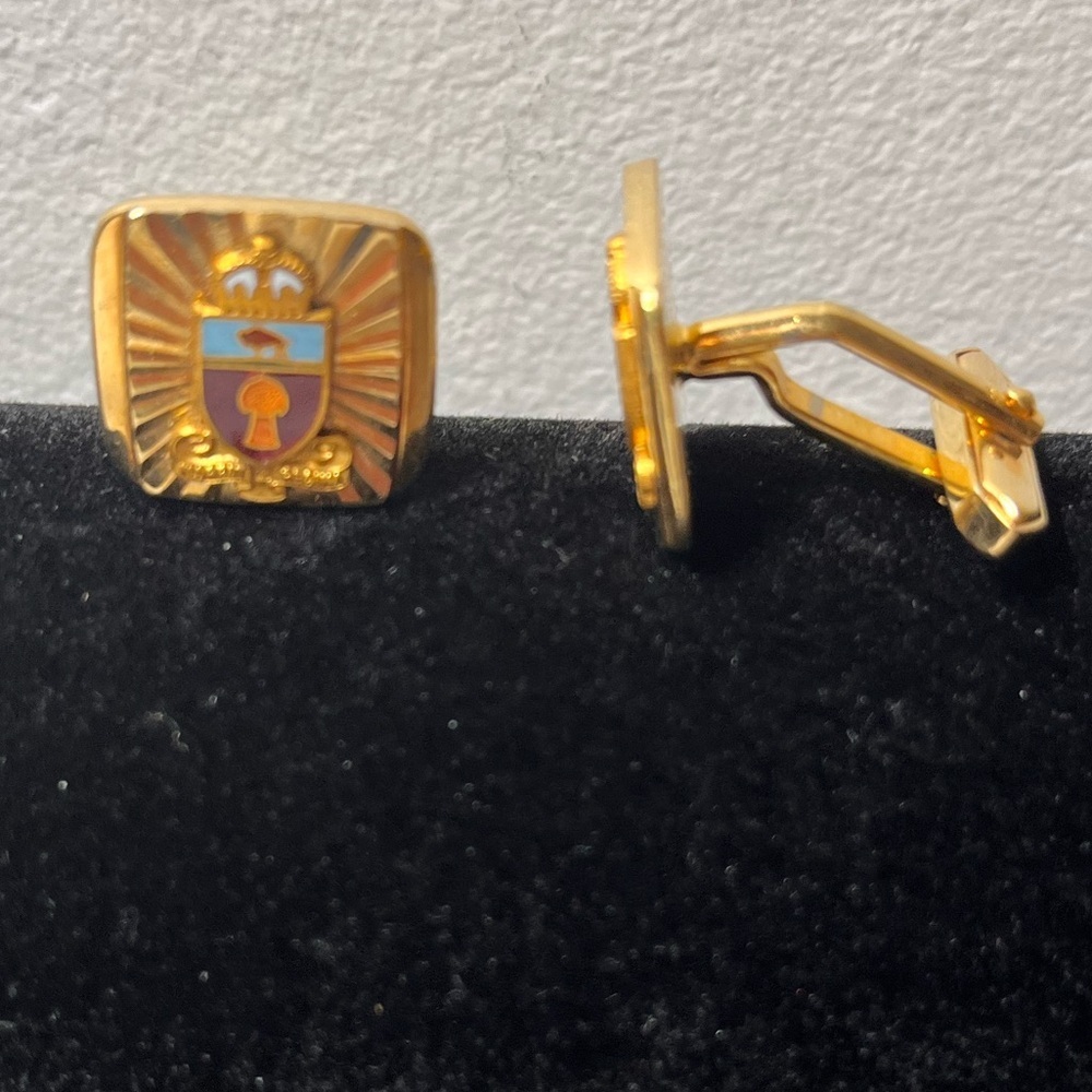Vintage Gold and Blue Emblem Cufflinks. Regina. Wheat sheaf